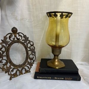 Solid brass‎ taper candle holder with golden hurricane